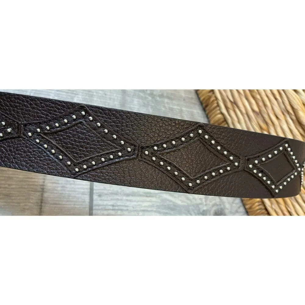 Vintage Y2K Michael Kors Studded Leather Belt Diamond Cutout Brown Silver Size L